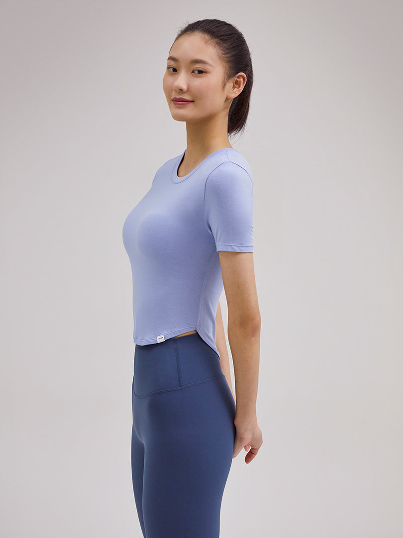 OUTLET] modal sustainable ラウンドクロップドトップス (半袖