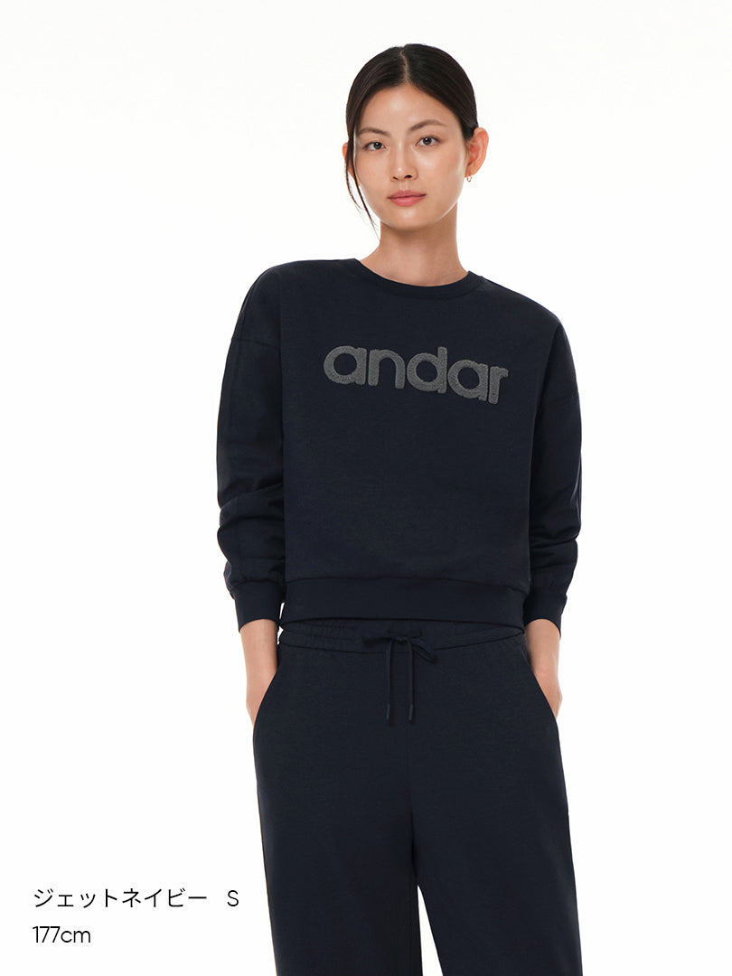 [SET] シグネチャーロゴ 裏起毛 セットアップ (クロップド丈 スウェット+ワイドレギンス) - andar JAPAN