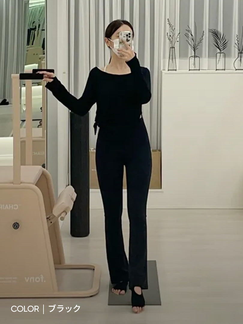 [SET] シーンレスセットアップ  (Airywin 裏起毛シャロンフレアレギンス+NEW Airy Fit スタンダードフィット Tシャツ (長袖)) - andar JAPAN