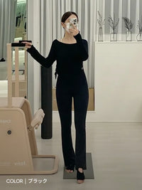 [SET] シーンレスセットアップ  (Airywin 裏起毛シャロンフレアレギンス+NEW Airy Fit スタンダードフィット Tシャツ (長袖))