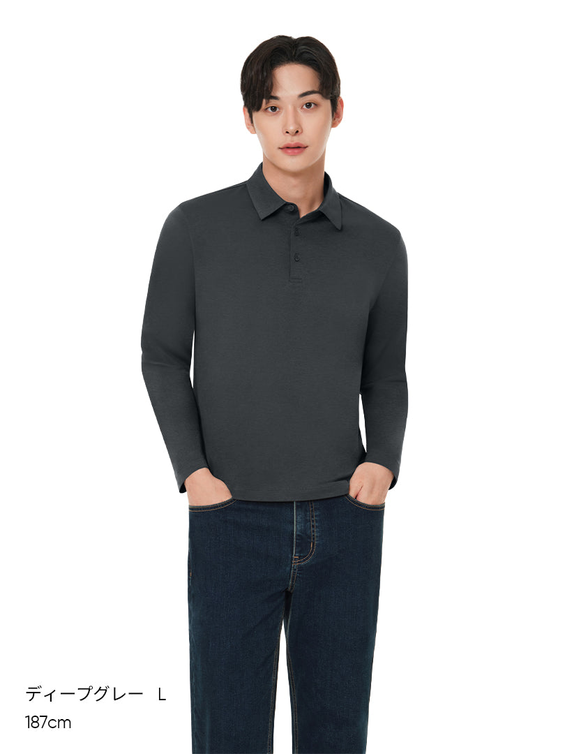 NEW Airy Fit メンズ ライト裏起毛 ポロシャツ (長袖)