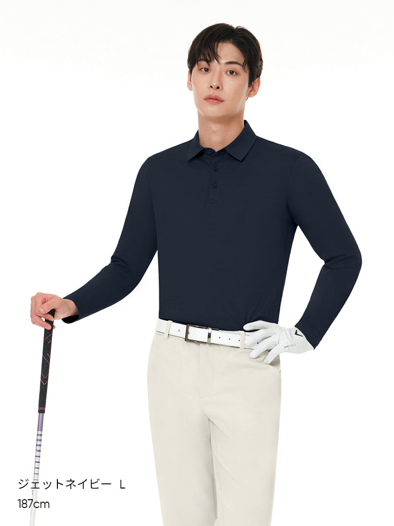 [2SET] NEW Airy Fit メンズ ライト裏起毛 ポロシャツ (長袖)＋クラシックソックス贈呈 - andar JAPAN