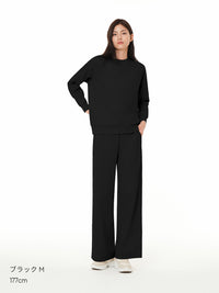 [SET] Airy Fit 裏起毛セットアップ (スリムフィットTシャツ＋ワイドパンツ)