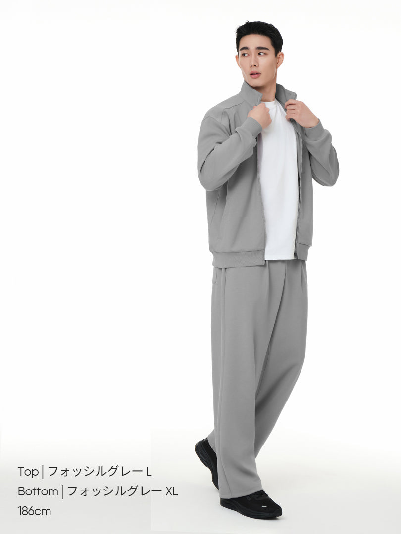 [SET] Mildmooth メンズ セットアップ (ワイドパンツ＋ジップアップ)