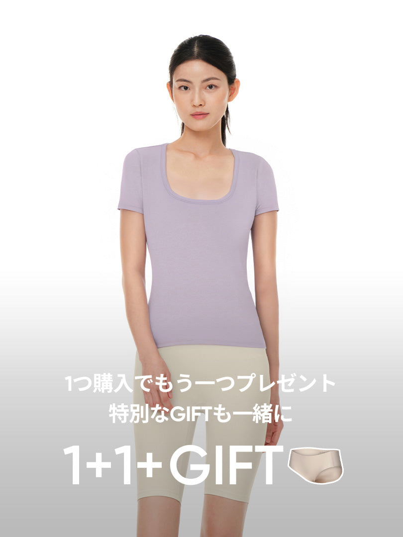 [1+1+GIFT] Airtouch スクエアネック Tシャツ (半袖) - andar JAPAN