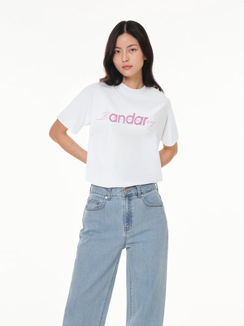 [OUTLET] Cottonlight シグネチャー ロゴ クロップド Tシャツ (半袖) - andar JAPAN