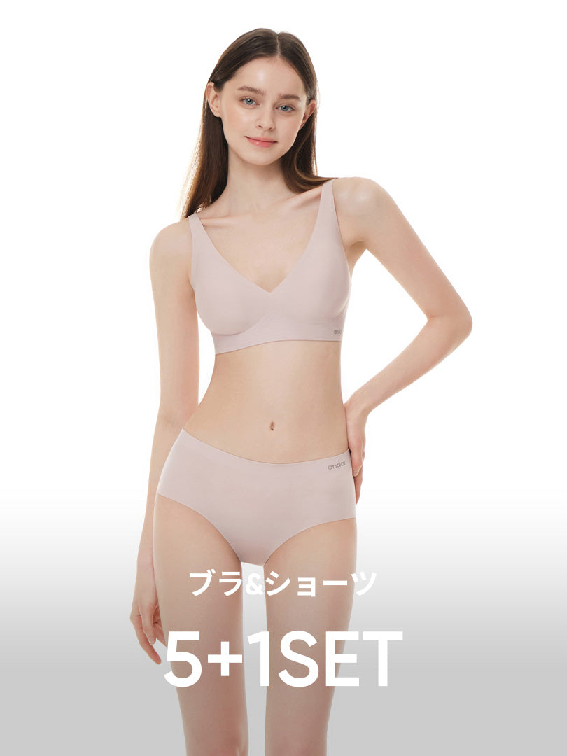 [5+1SET] andar オールデイフィット ブラ (パッド一体型 / 2タイプ選択可)& ショーツ