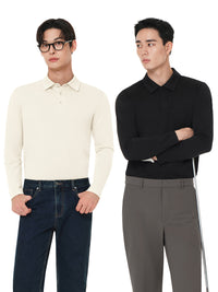 [2SET] NEW Airy Fit メンズ ライト裏起毛 ポロシャツ (長袖)＋クラシックソックス贈呈 - andar JAPAN