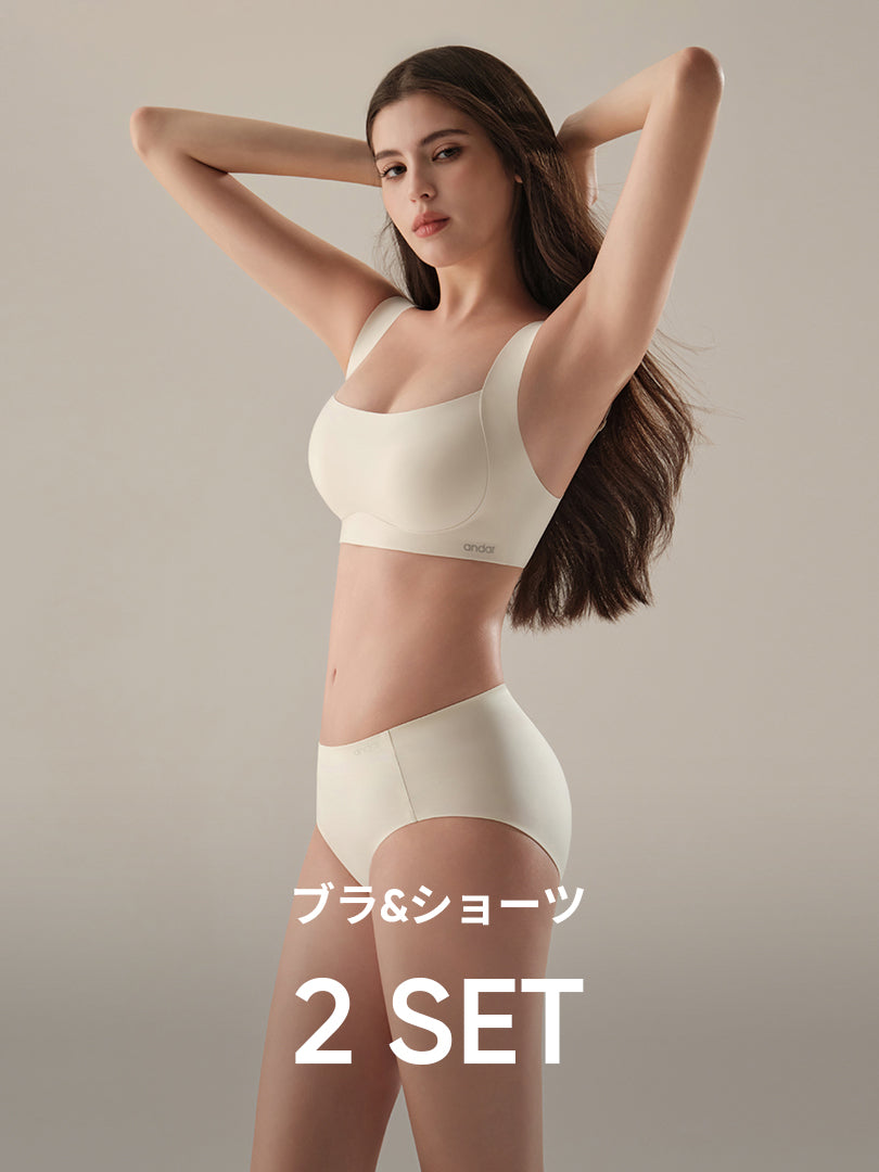 [2SET] andar カバーフィット 脇高ブラ＆ショーツ(ワンモールド型/ホックあり) - andar JAPAN