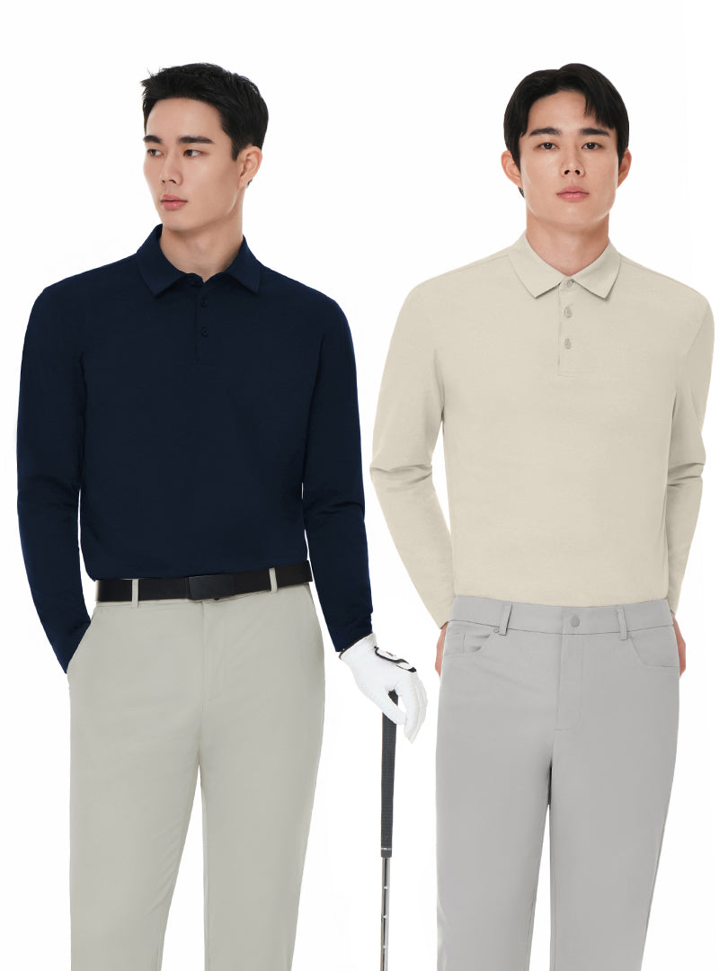 [2SET] NEW Airy Fit メンズ ポロシャツ (長袖)＋クラシックソックス贈呈