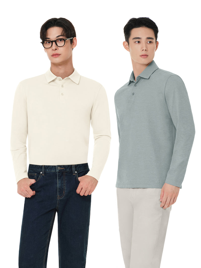[2SET] メンズ 秋冬 ポロシャツセット (Airy Fit ポロシャツ 通常ver＋ライト起毛ver)＋クラシックソックス贈呈