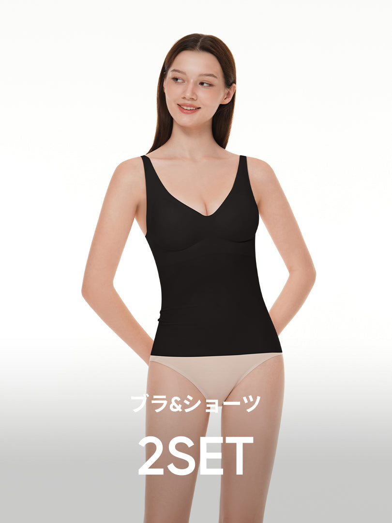 [2SET] andar オールデイフィット ピーチ起毛キャミソール (パッド一体型) &ショーツ