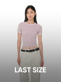 [LAST SIZE] Softension ネックポイント クロップド トップス (半袖)