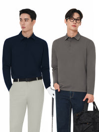 [3SET] メンズ 秋冬 ポロシャツセット (Airy Fit ポロシャツ 通常ver＋ライト起毛ver)＋シームレスボクサーパンツ贈呈