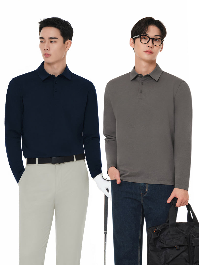 [3SET] メンズ 秋冬 ポロシャツセット (Airy Fit ポロシャツ 通常ver＋ライト起毛ver)＋シームレスボクサーパンツ贈呈