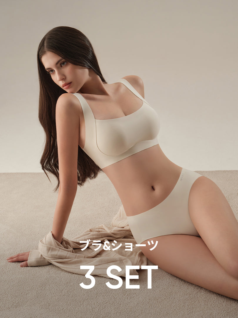 [3SET] andar カバーフィット 脇高ブラ＆ショーツ(ワンモールド型/ホックあり) - andar JAPAN