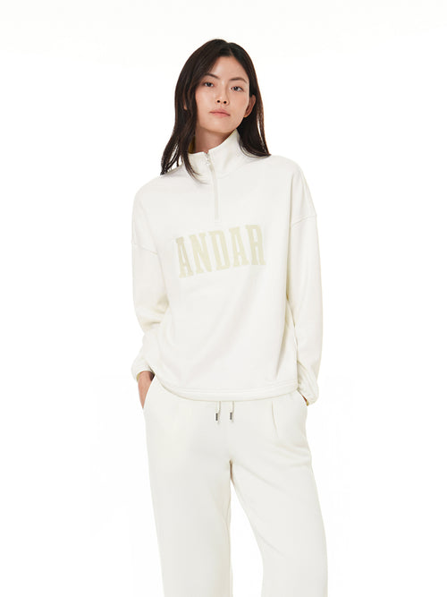 Mildmooth シグネチャーロゴ入りフリースカラージップアップ - andar JAPAN