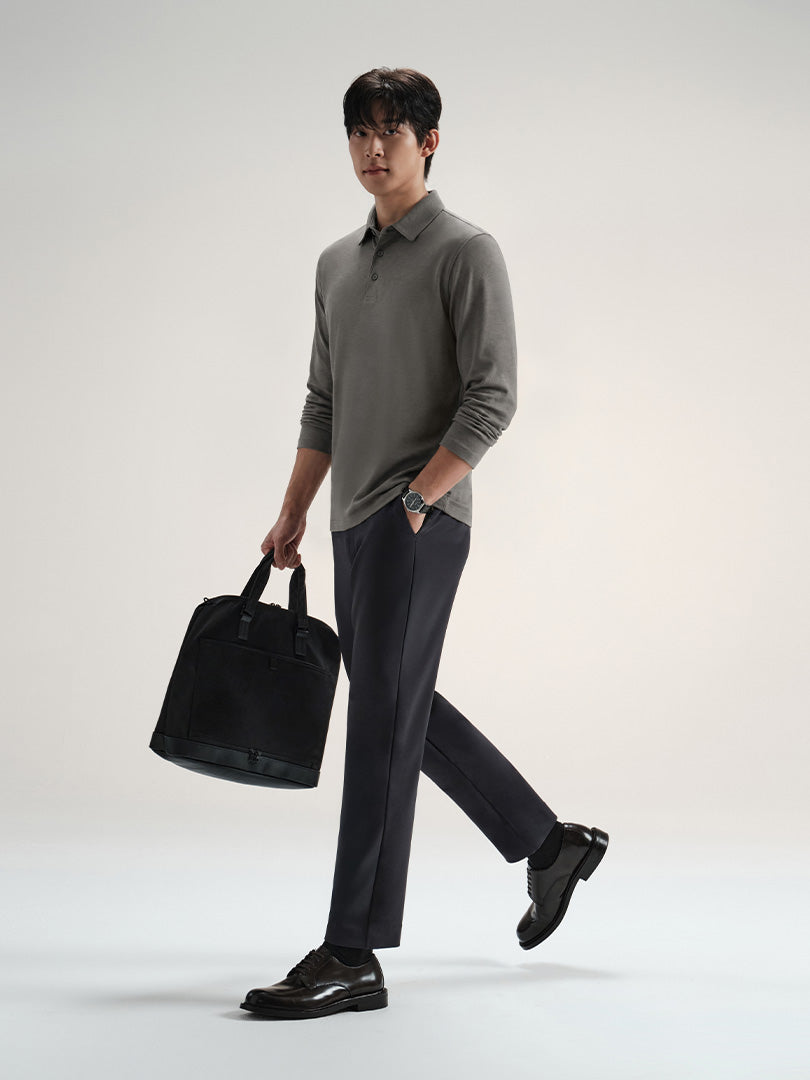 [SET] メンズ ライト裏起毛 オフィスセットアップ (Airsolid スラックス＋Airy Fit カラートップ)＋クラシックソックス贈呈