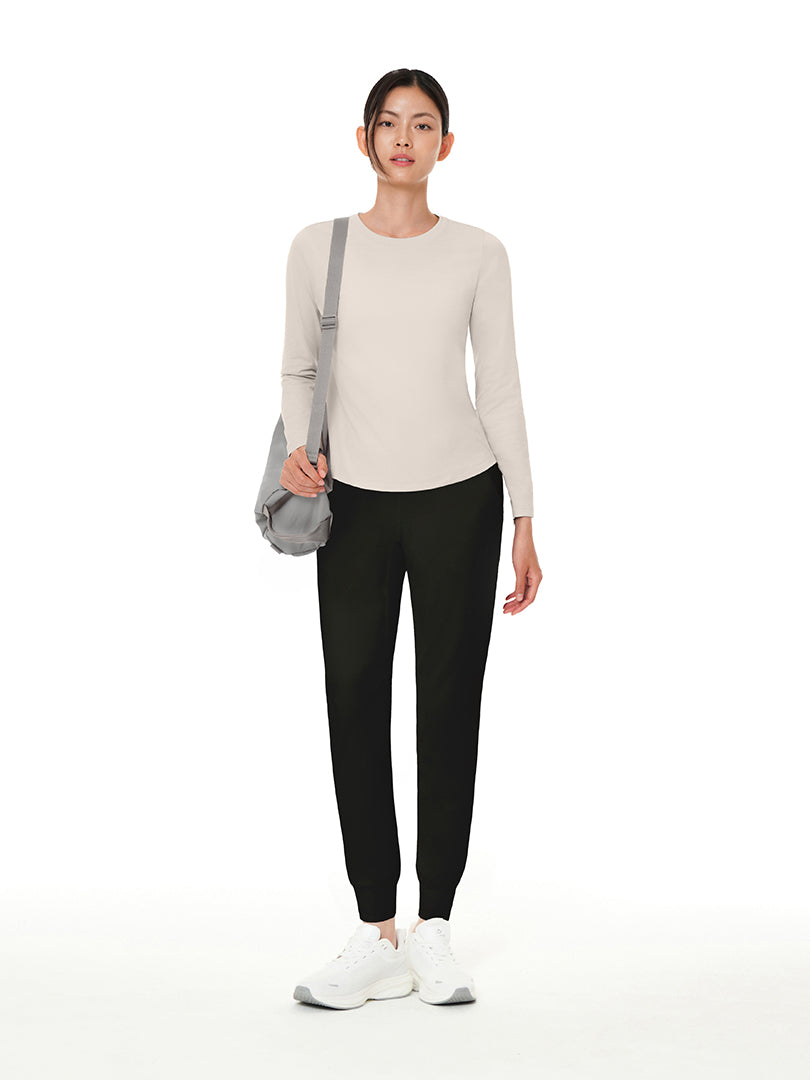 [SET] ゆったり裏起毛トレーニングセット (Airy Fit ピーチ起毛 スリムフィットT(長袖)+Airmooth 裏起毛 ジョガーフィット レギンス) - andar JAPAN