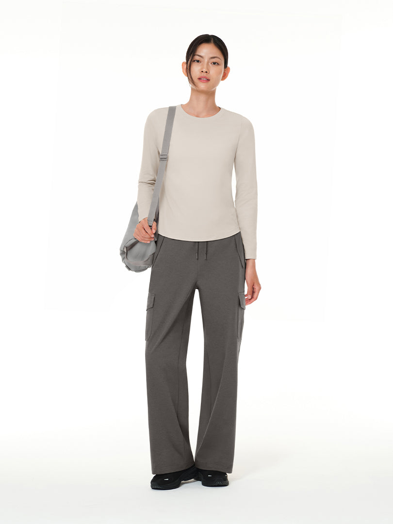 [SET] あったか日常・旅セット(Airy Fit ピーチ起毛スリムT(長袖)+裏起毛 セミワイド カーゴパンツ)+シームレスショーツ贈呈 - andar JAPAN