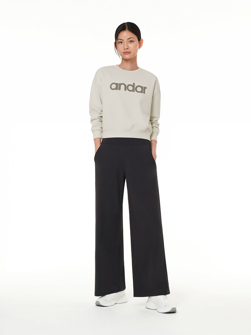 [SET] シグネチャーロゴ 裏起毛 セットアップ (クロップド丈 スウェット+ワイドレギンス) - andar JAPAN