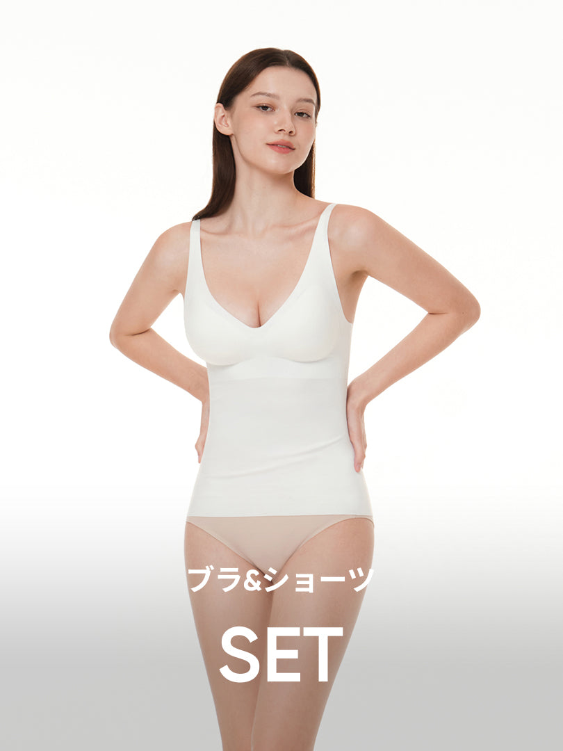 [SET] andar オールデイフィット ピーチ起毛キャミソール (パッド一体型 ) &ショーツ - andar JAPAN