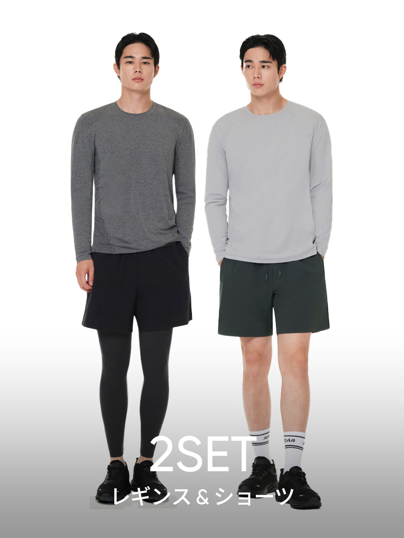 [SET] メンズ andar パフォーマンスレギンス＋ハーフパンツセット (Airst ショーツ＋Airywin レギンス)