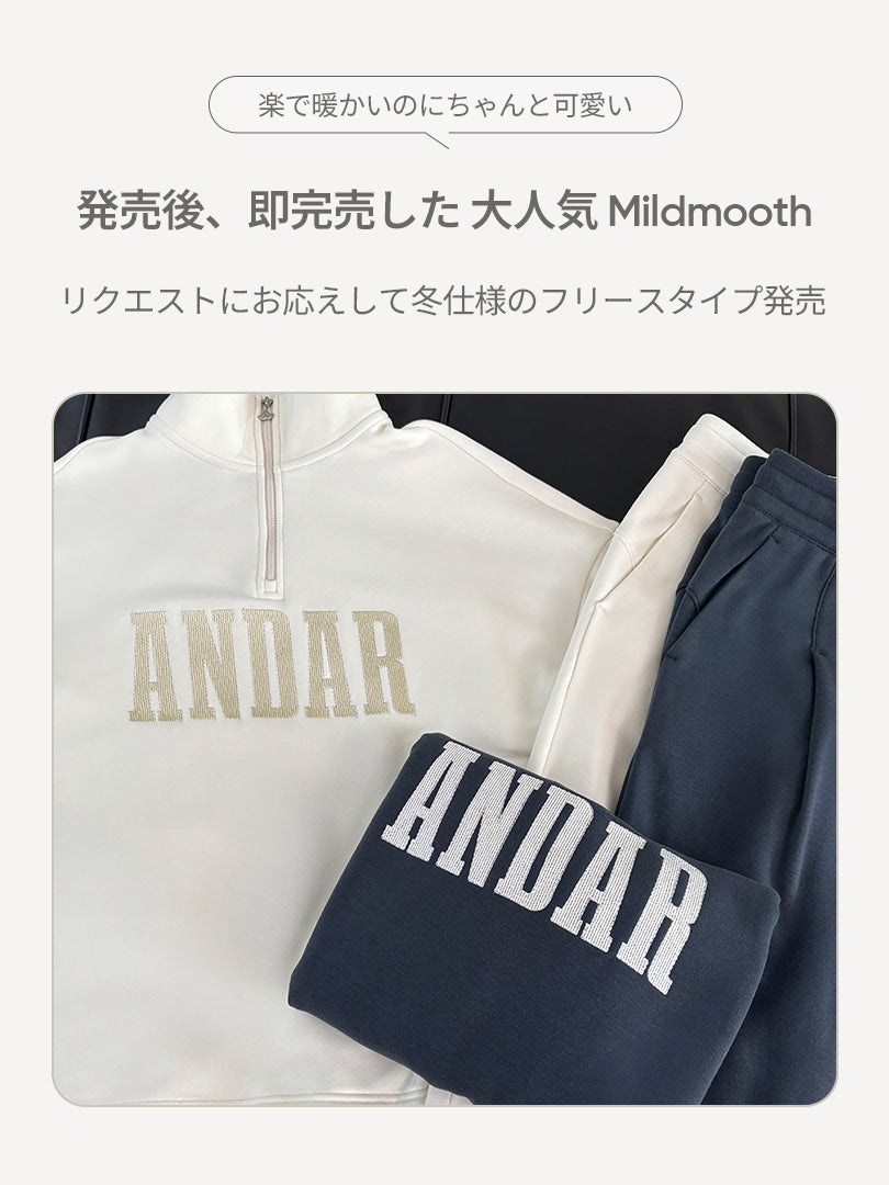 Mildmooth シグネチャーロゴ入りフリースカラージップアップ - andar JAPAN