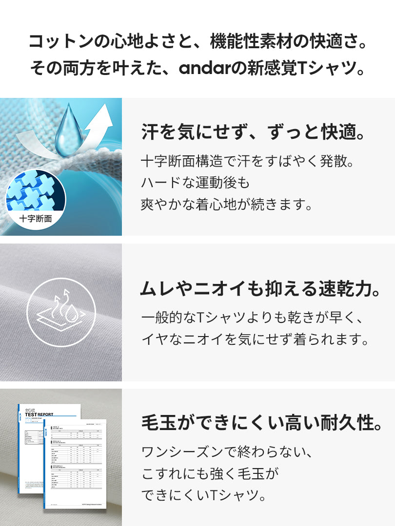 [LAST SIZE] AerocottonスタンダードフィットTシャツ(半袖) - andar JAPAN