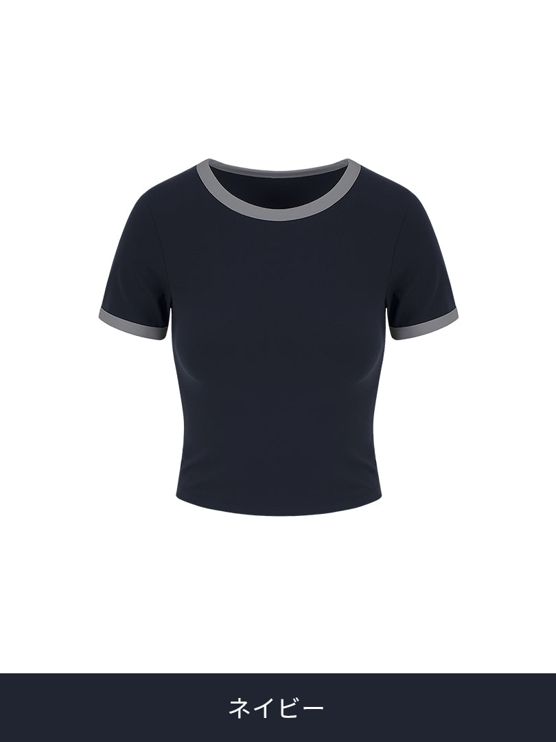 Softension ネックポイント クロップド トップス (半袖) - andar JAPAN