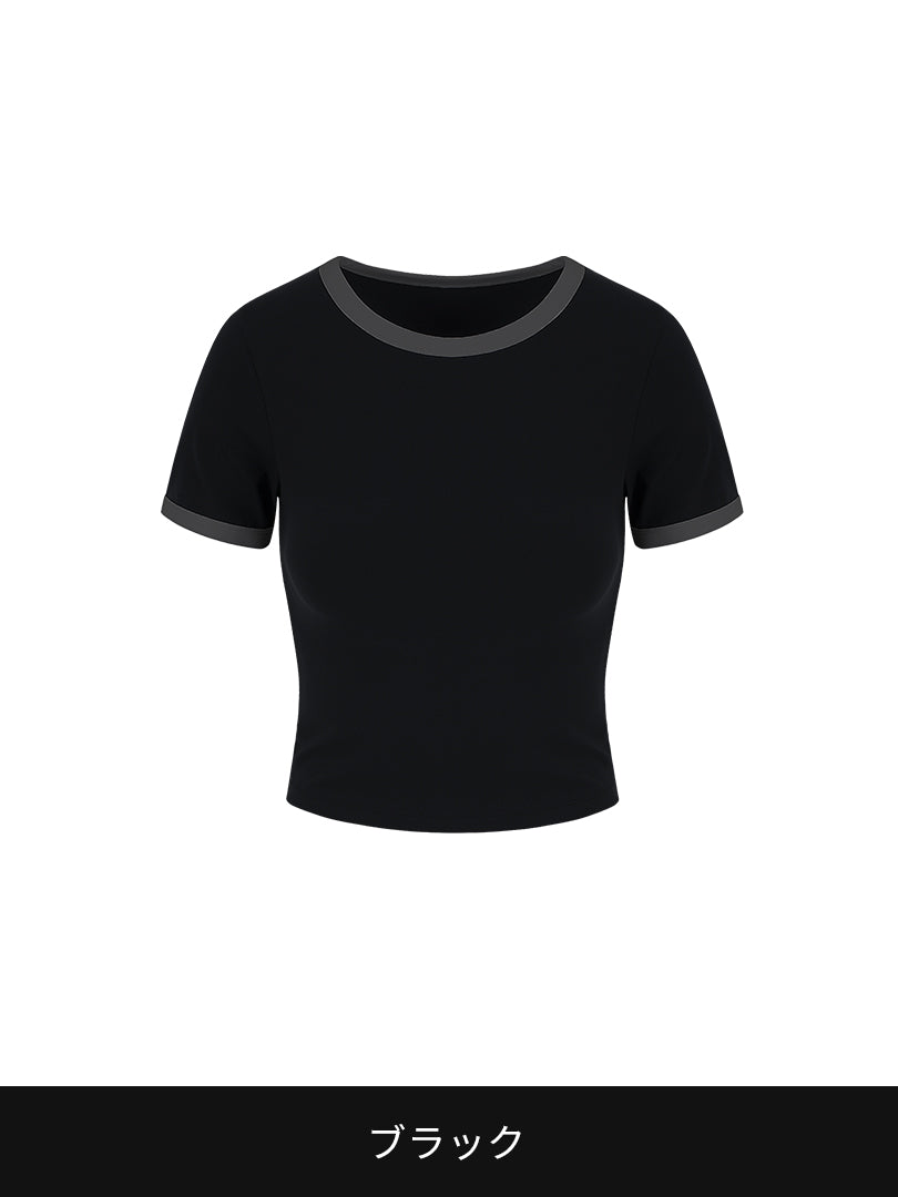 Softension ネックポイント クロップド トップス (半袖) - andar JAPAN