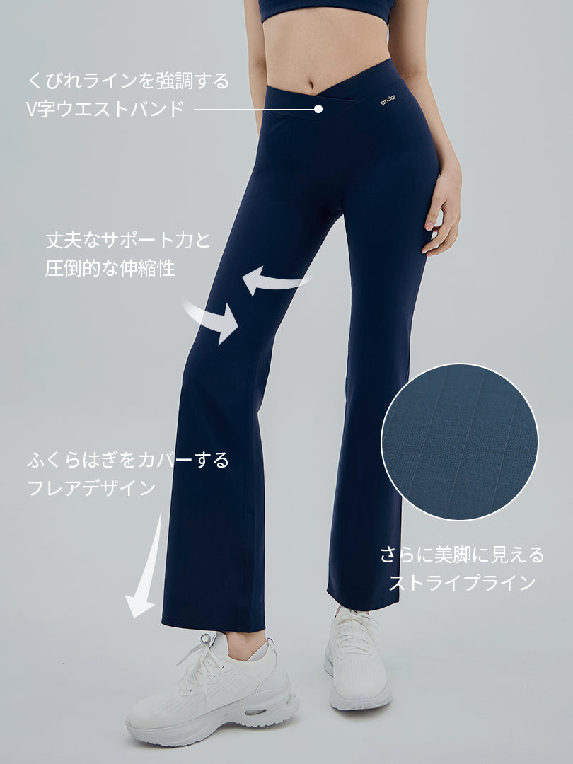 Airywin ストライプ フレアレギンス