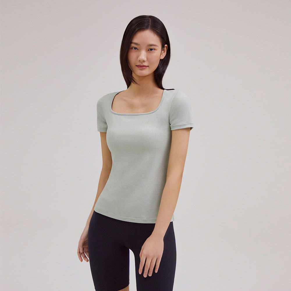 あじさいブルー] Airtouch スクエアネック Tシャツ (半袖