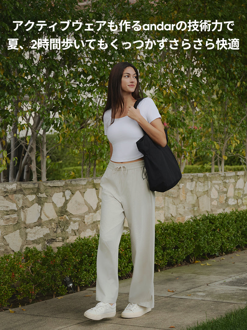 美品 andar Airy Fit ワイドパンツ　ロング　M ディープグレー Airy Fit ワイドパンツ | andar JAPAN