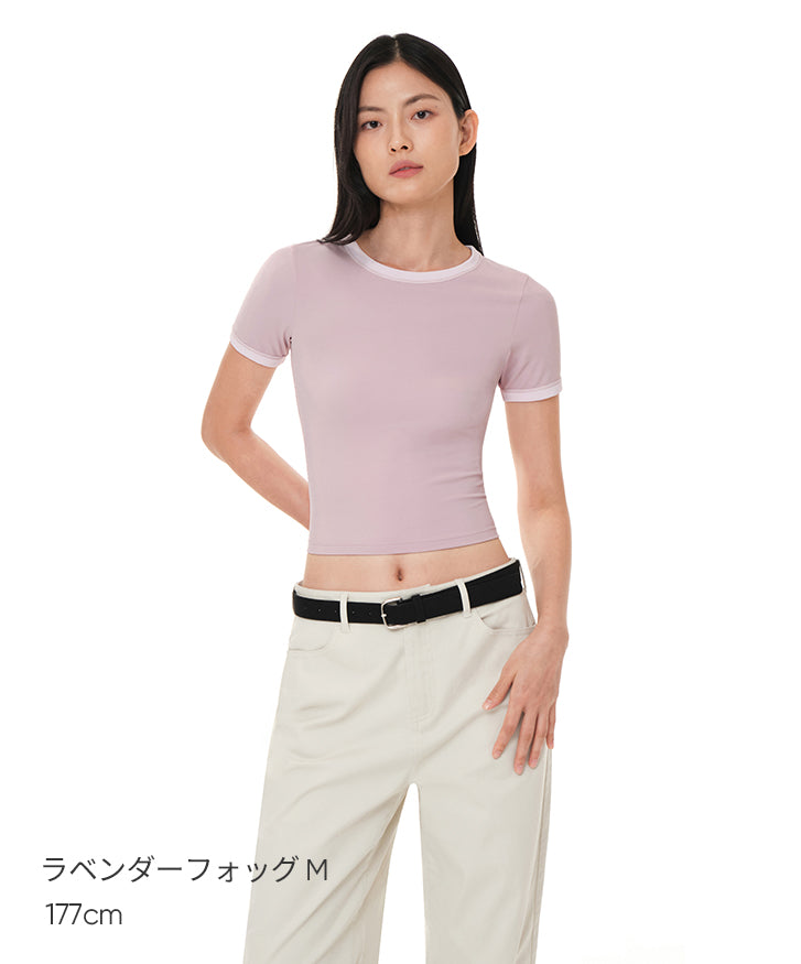 Softension ネックポイント クロップド トップス (半袖) - andar JAPAN