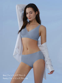 [SET] andar オールデイフィット 冷感 ブラ (パッド一体型 / ホックなし)&ショーツ - シトラスイエロー, S SIZE