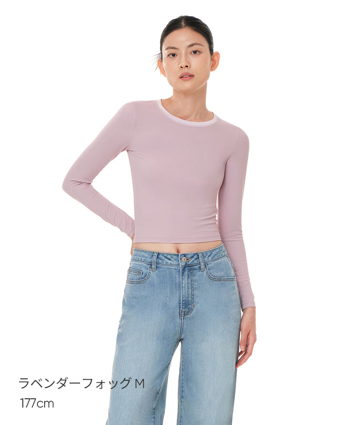 Softension ネックポイント クロップド トップス (長袖) - andar JAPAN