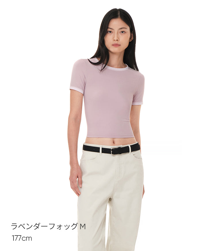 Softension ネックポイント クロップド トップス (半袖) - andar JAPAN