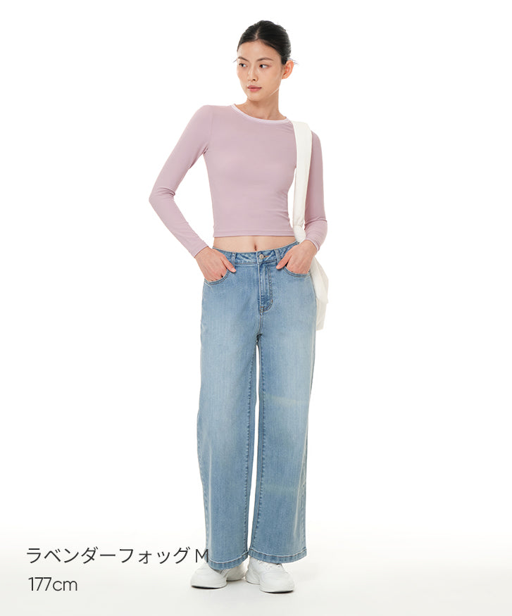 Softension ネックポイント クロップド トップス (長袖) - andar JAPAN