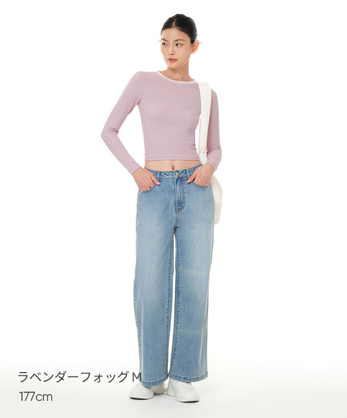 Softension ネックポイント クロップド トップス (長袖) - andar JAPAN