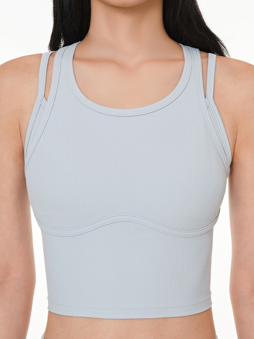 [2+1] Air-Ribbedレイヤードクロップドスポーツブラ