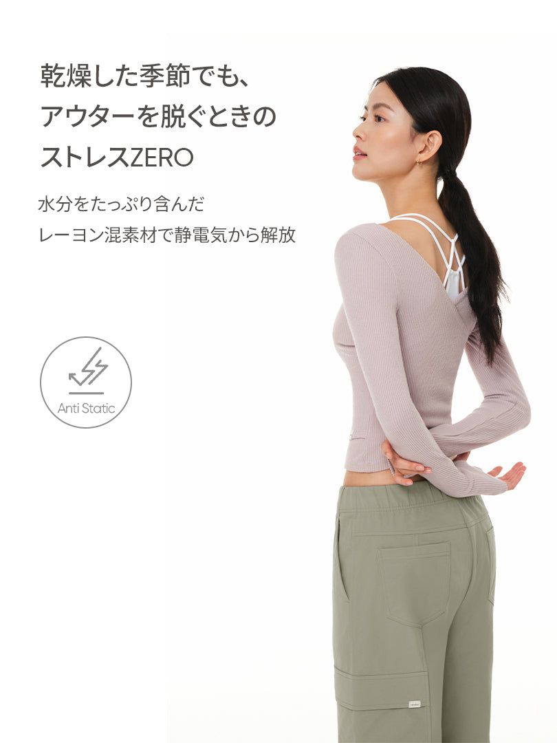 リブド ニット ラップスタイル トップス (長袖) - andar JAPAN