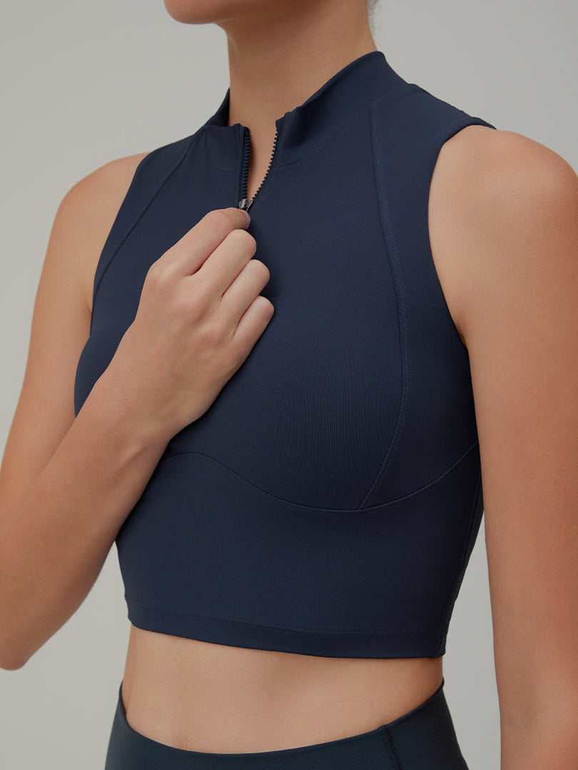 Aircooling ハーフネック フロントファスナー クロップド スポーツブラ - andar JAPAN