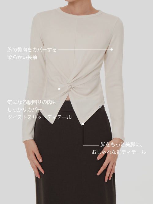 ワンダーニット ツイスト スリット トップス (長袖) - andar JAPAN